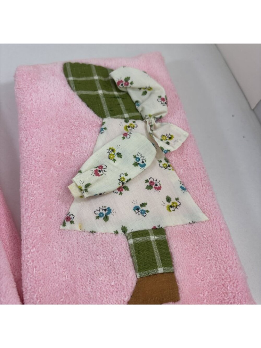 Vtg Appliquéd Amish Style Fieldcrest Hand Towels Pink Green Boy Girl - Picture 3 of 5